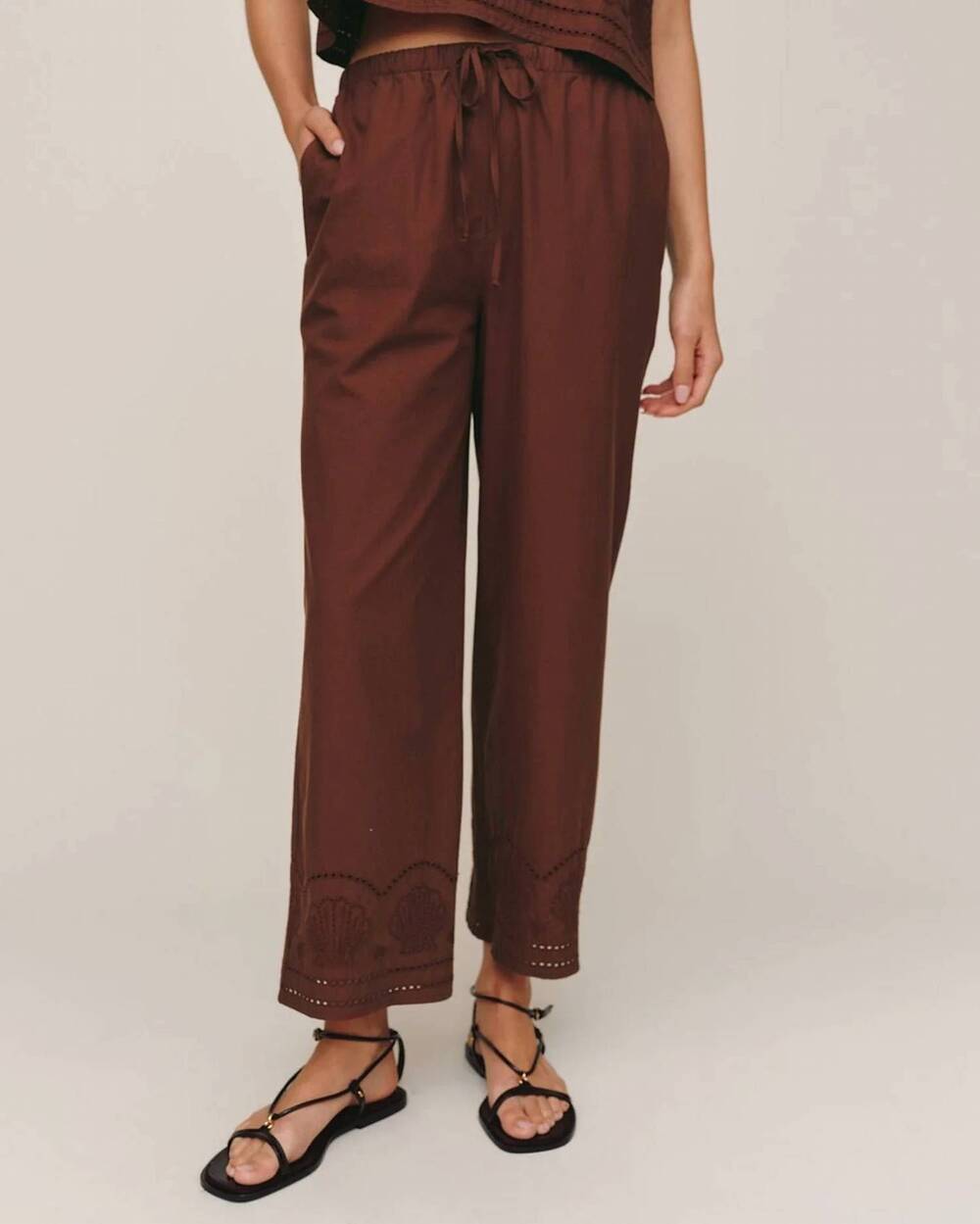 NEW BELLA DAHL women's placement shell beach crop pants in sea glass brown